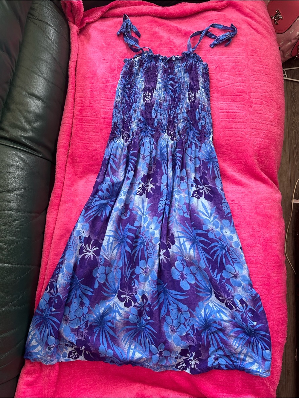 Blue and Purple Hawaiian Floral Midi Dress